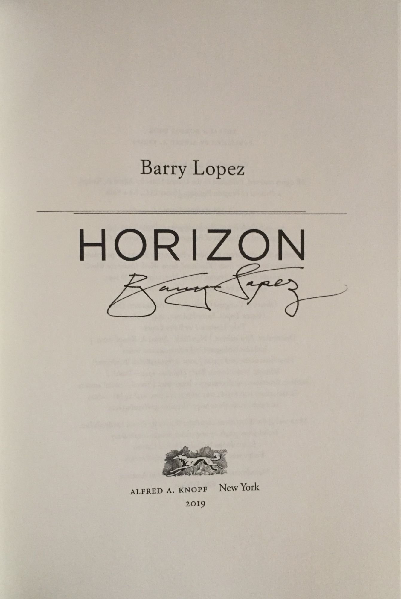 Horizon Signed by the author | Barry Lopez | First Edition