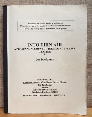 Item #900935 Into Thin Air: A Personal Account of the Mount Everest Disaster (Signed). Jon Krakauer