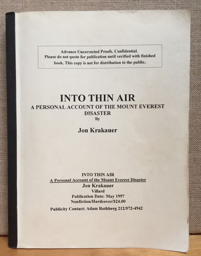 Item #900935 Into Thin Air: A Personal Account of the Mount Everest Disaster (Signed). Jon Krakauer.