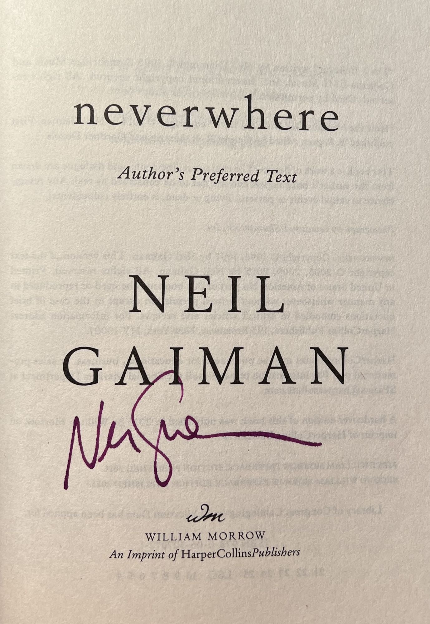 Neverwhere Signed | Neil Gaiman