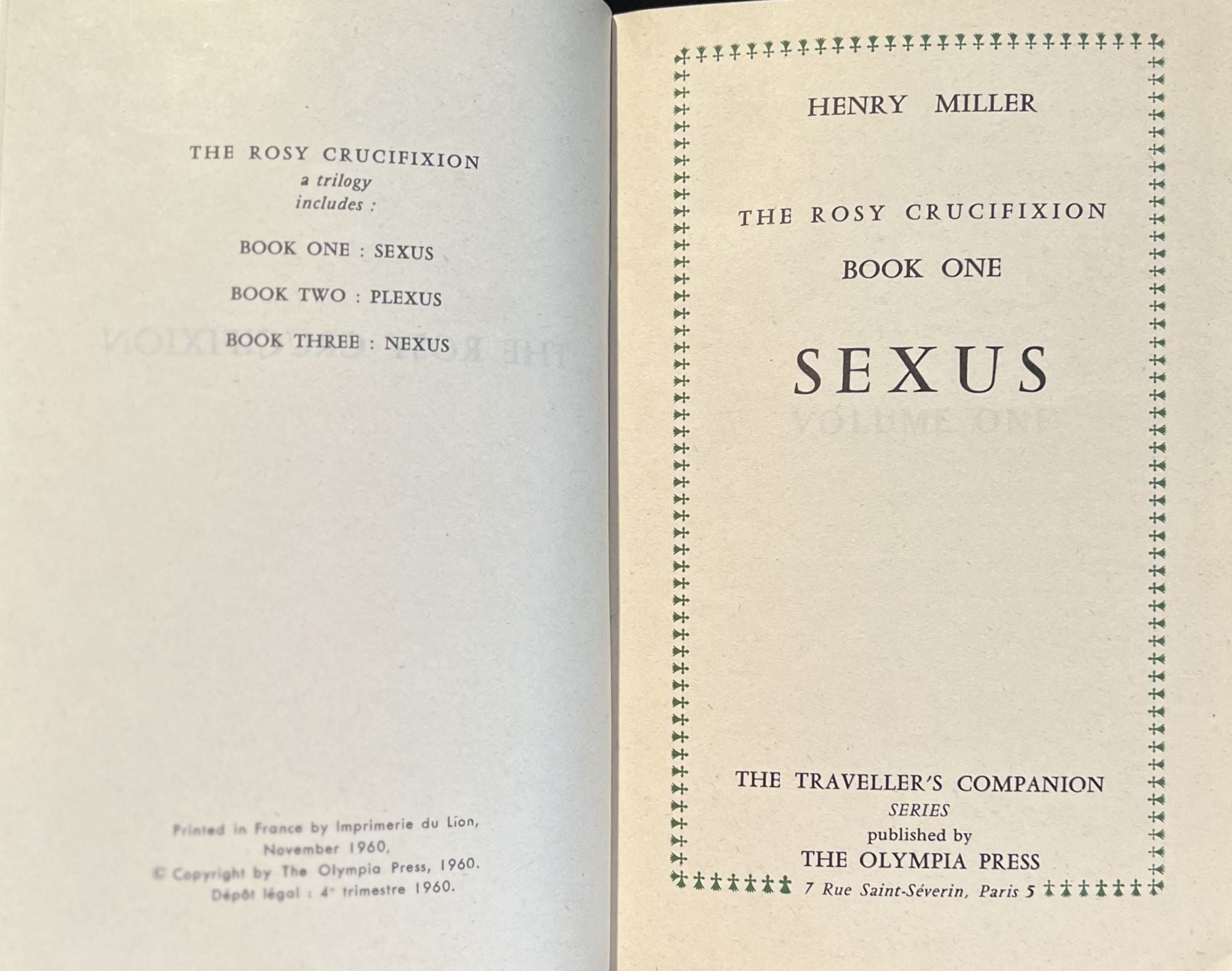 Sexus The Rosy Crucifixion Book One Henry Miller 8036