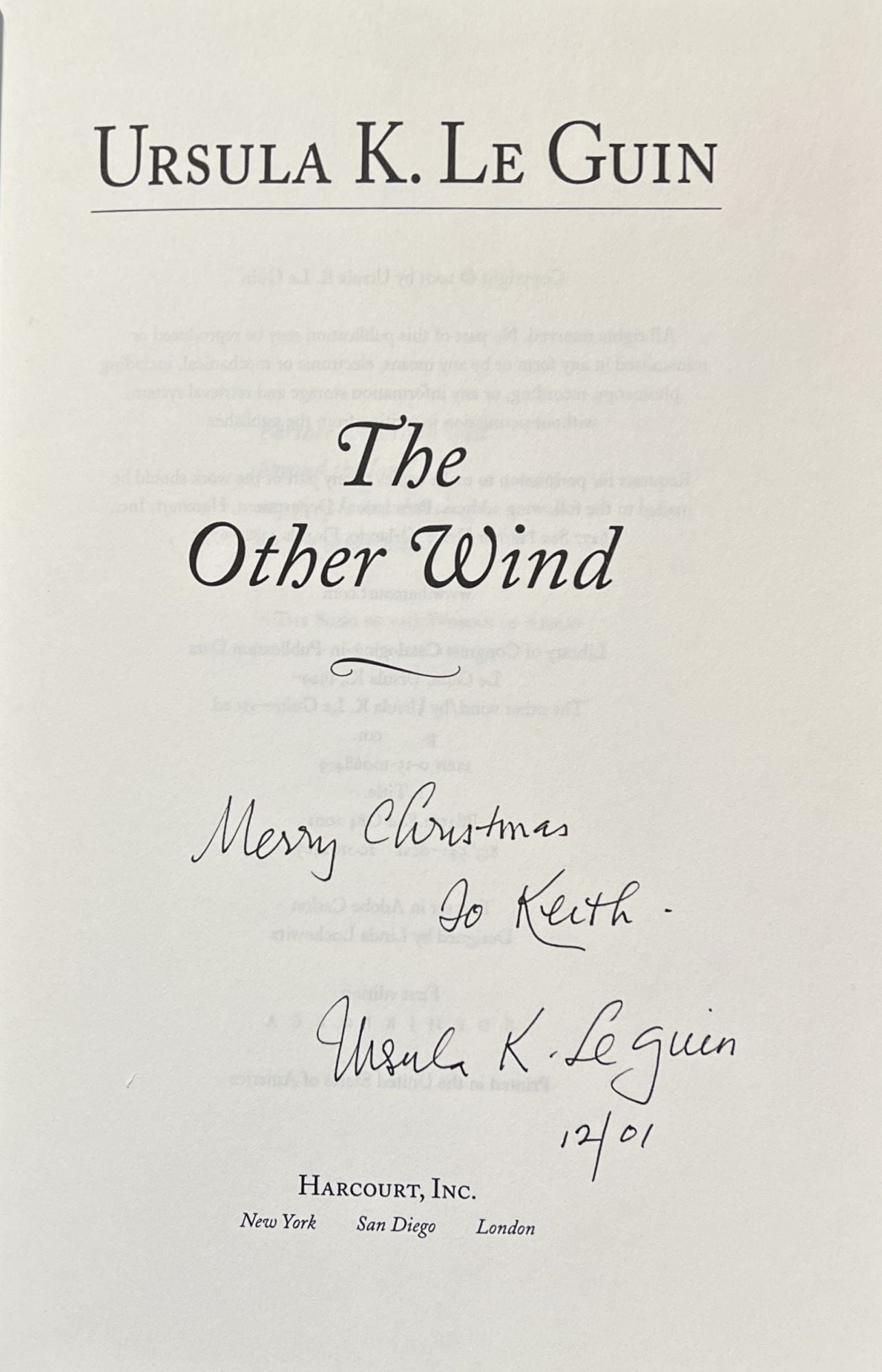 The Other Wind Signed by Ursula K. Le Guin on J. Michaels Books