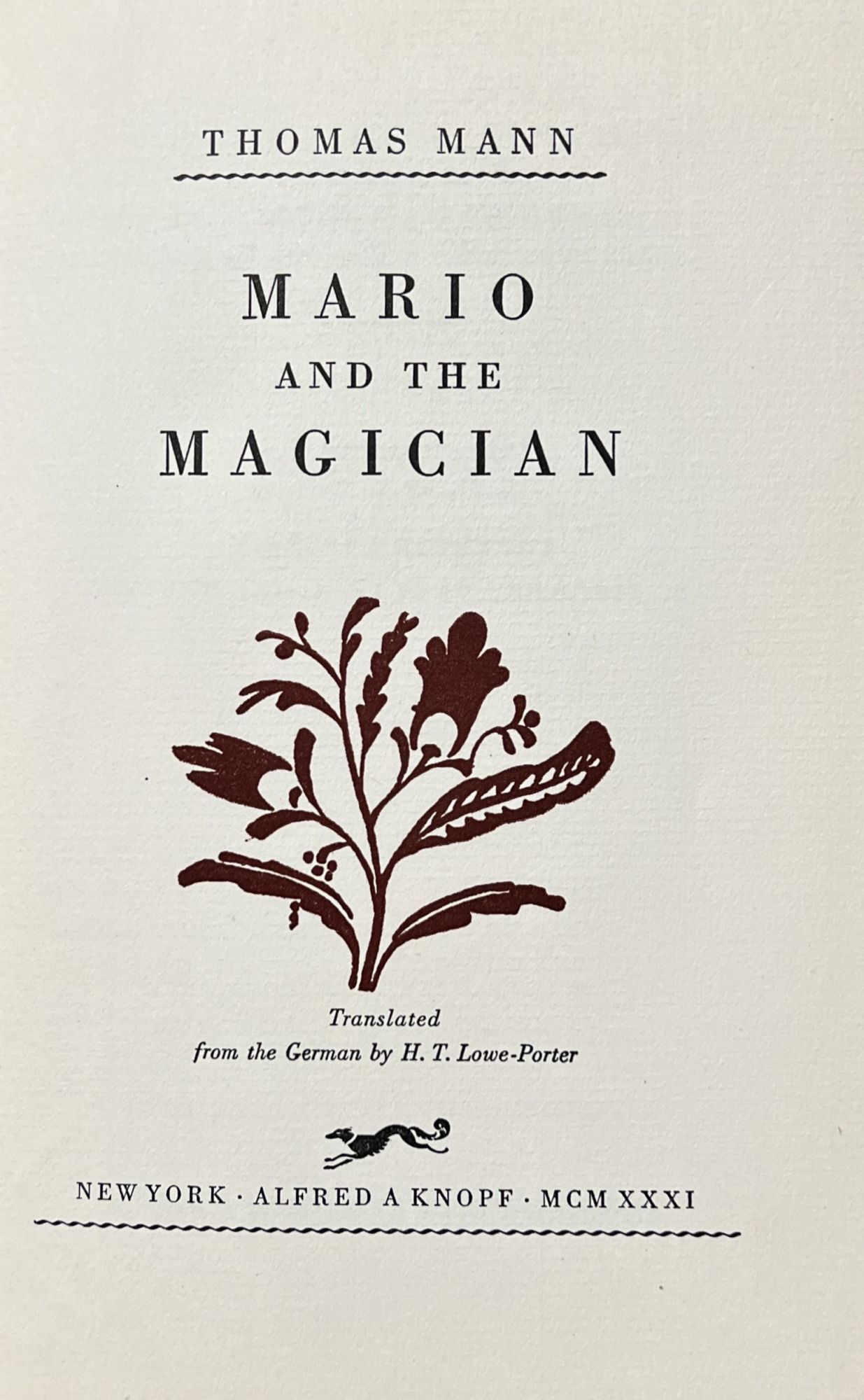 三郎丸I the magician Mario and the Magician | Thomas Mann | First American Edition