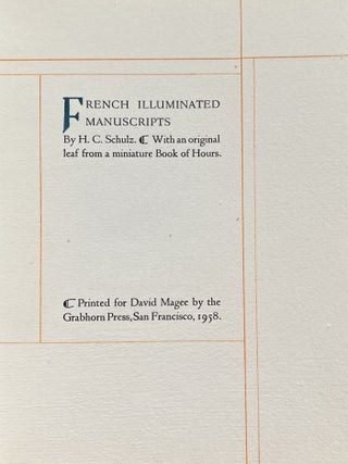 Item #902409 French Illuminated Manuscripts. H. C. Schulz