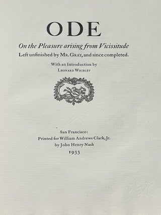 Ode On the Pleasure arising from Vicissitude; Left unfinished by Mr. Gray, and since completed - Two Volume Set