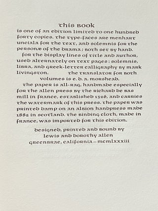 The Oresteian Trilogy: Agamemnon; Choephoroi - Two Volume Set. Volume I: Agamemnon; Volume II: Choephori & The Eumenides (The Libation Bearers and The Furies)
