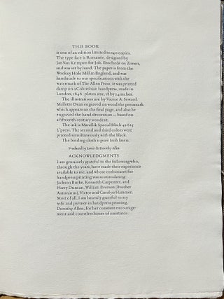 Printing with the Handpress; Herewith a Definitive Manual by Lewis M. Allen to Encourage Fine Printing through Hand-craftsmanship