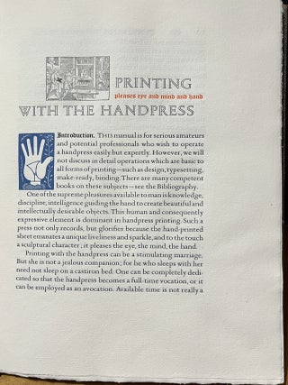 Printing with the Handpress; Herewith a Definitive Manual by Lewis M. Allen to Encourage Fine Printing through Hand-craftsmanship