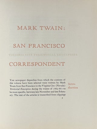 Mark Twain: San Francisco Correspondent; Selections From His Letters To The Territorial Enterprise 1865-1866